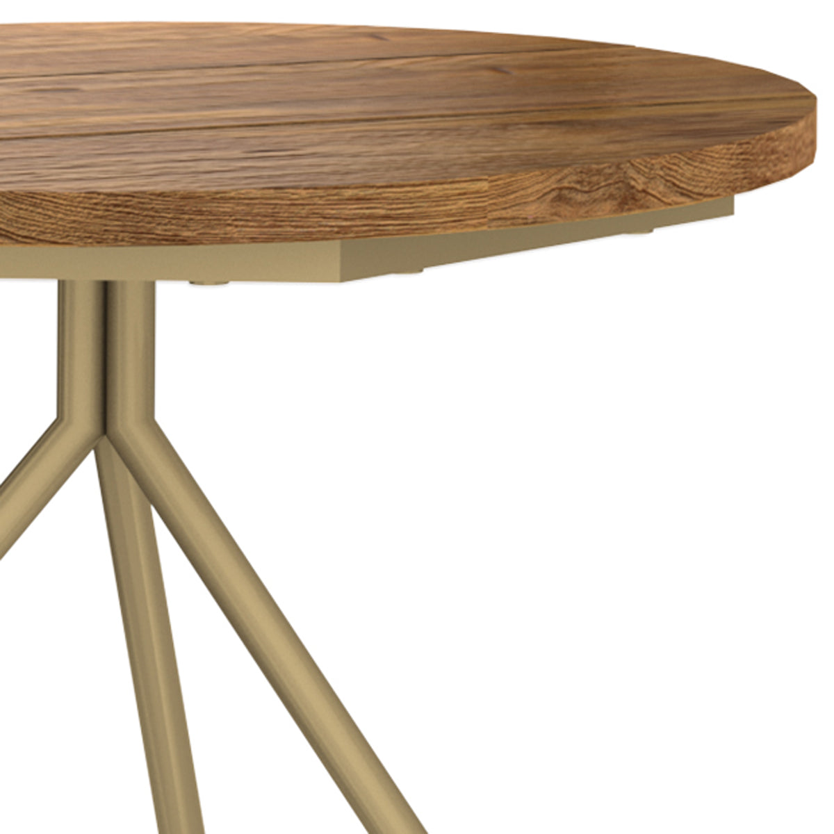 Bono Teak Aluminum Low Table by Mamagreen, showing closeup view of bono teak aluminum low table in brass neo vintage aluminum/recycled teak wood.