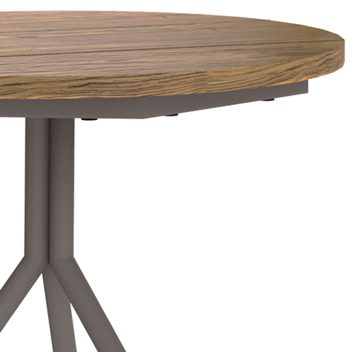 Bono Teak Aluminum Side Table by Mamagreen, showing closeup view of bono teak aluminum side table in taupe sand aluminum/recycled teak wood.