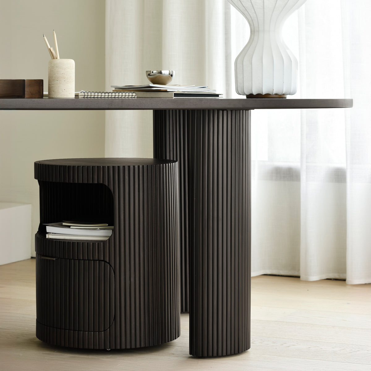 Boomerang Drawer Unit by Ethnicraft, showing boomerang drawer unit in live shot.