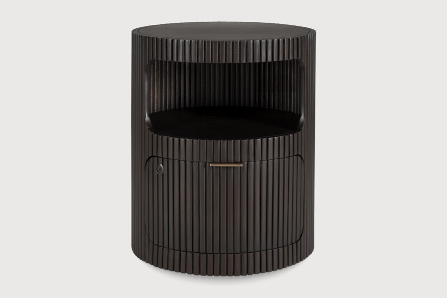 Boomerang Drawer Unit by Ethnicraft, showing front view of boomerang drawer unit in studio shot.
