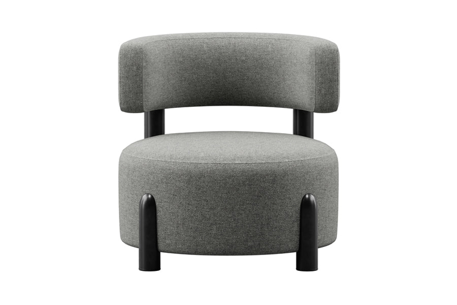 Boteriz Lounge Chair by Kollektiff, showing front view of boteriz lounge chair in graphite black ral 9011/a group.