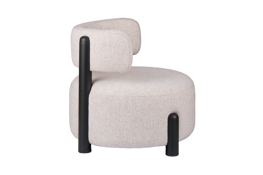 Boteriz Lounge Chair by Kollektiff, showing side view of boteriz lounge chair in graphite black ral 9011/com/col group.