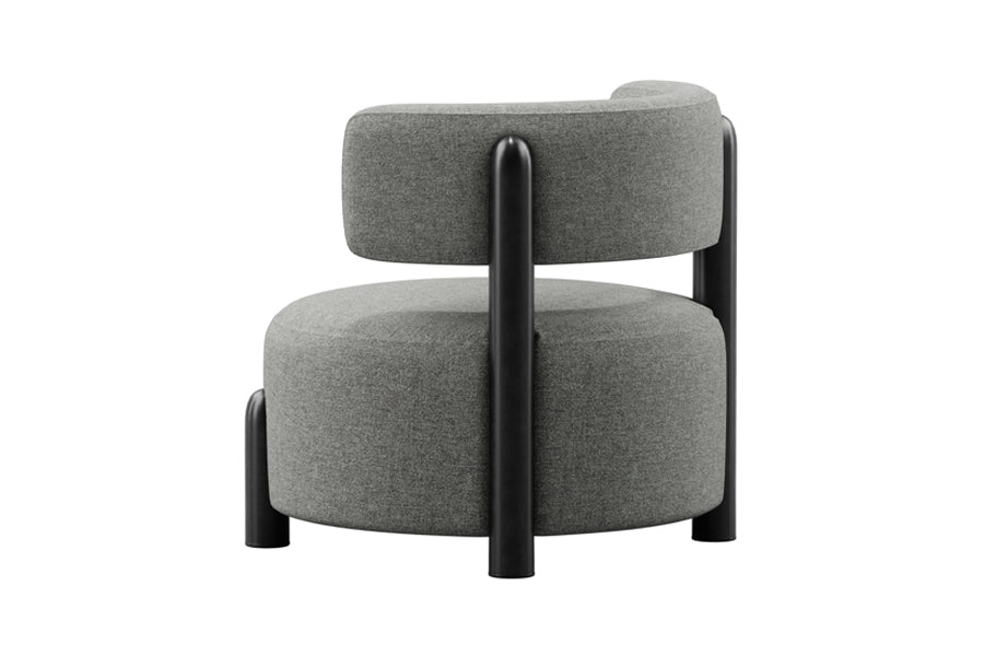 Boteriz Lounge Chair by Kollektiff, showing side view of boteriz lounge chair in graphite black ral 9011/a group.
