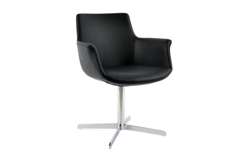 Bottega 4 Star Swivel Arm Chair-Leather by SohoConcept - Chrome Finish, Black Leatherette.