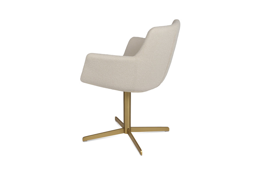 Bottega 4 Star Swivel Armchair-Fabric by SohoConcept, showing side view of bottega 4 star swivel armchair in brass finish/boucle off white fabric.