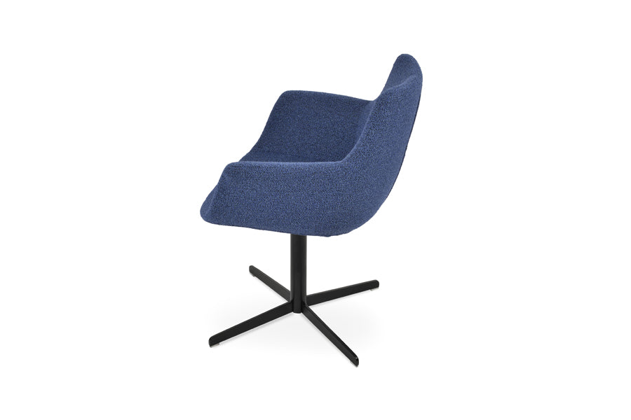 Bottega 4 Star Swivel Armchair-Fabric by SohoConcept, showing side view of bottega 4 star swivel armchair in black finish/boucle blue-black fabric.