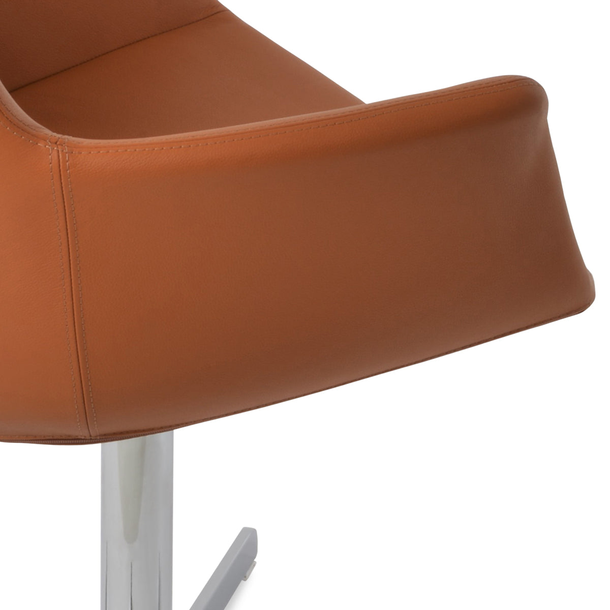 Bottega 4 Star Swivel Armchair-Leather by SohoConcept, showing front view of bottega 4 star swivel armchair in chrome finish/caramel genuine leather.