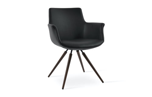 Bottega Carrot Swivel Armchair by SohoConcept - Walnut Veneer Steel, Black Leatherette.