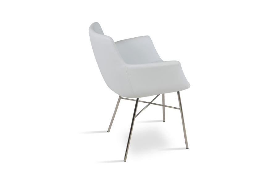 Bottega Cross Armchair by SohoConcept, showing back/side view of bottega cross armchair in black paint steel/white leatherette.