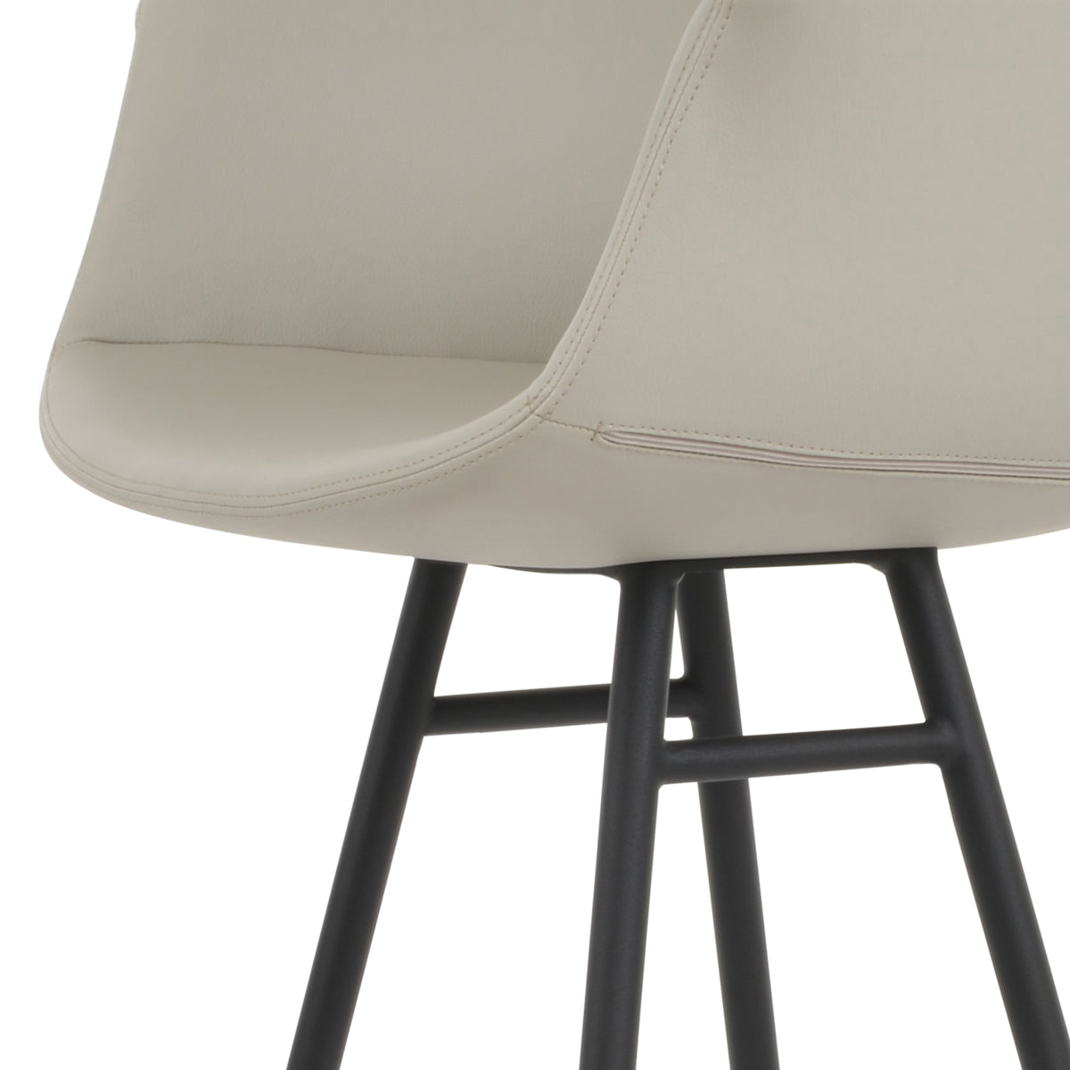 Bottega Galata Bar Stool by SohoConcept, showing closeup view of bottega galata bar stoo in black powder/light grey leatherette.