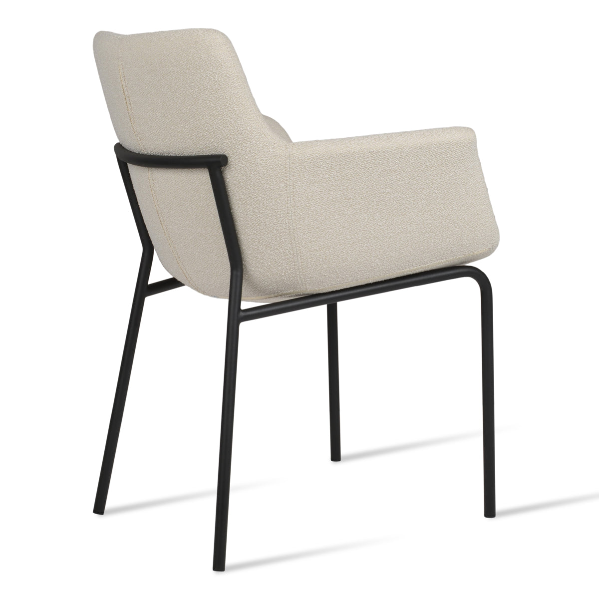 Bottega Harris Armchair by SohoConcept, showing side view of bottega harris armchair in black powder finish/boucle off white fabric.