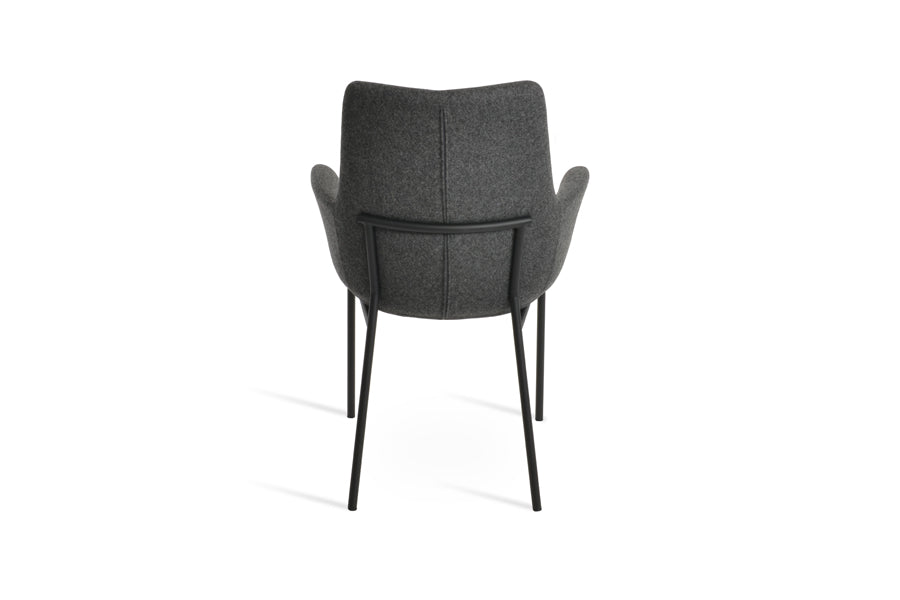 Bottega Harris Armchair by SohoConcept, showing back view of bottega harris armchair in black powder finish/camira blazer dark grey wool (high back).