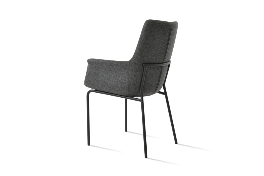Bottega Harris Armchair by SohoConcept, showing back view of bottega harris armchair in black powder finish/camira blazer dark grey wool (high back).