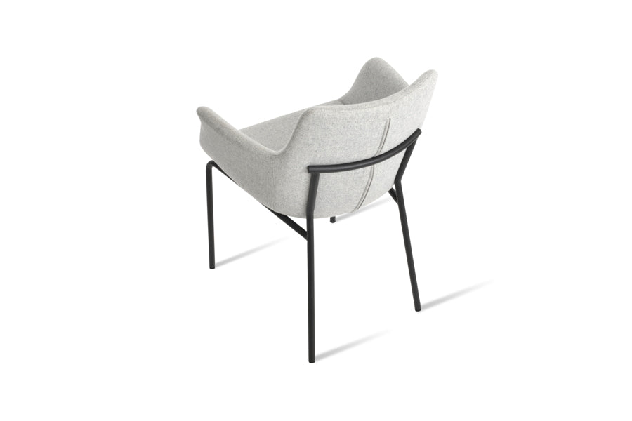 Bottega Harris Armchair by SohoConcept, showing back view of bottega harris armchair in black powder finish/camira blazer silver wool.