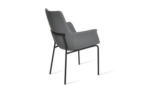 Bottega Harris Armchair-Leather by SohoConcept - Black Powder Finish, Grey Leatherette (High Back).