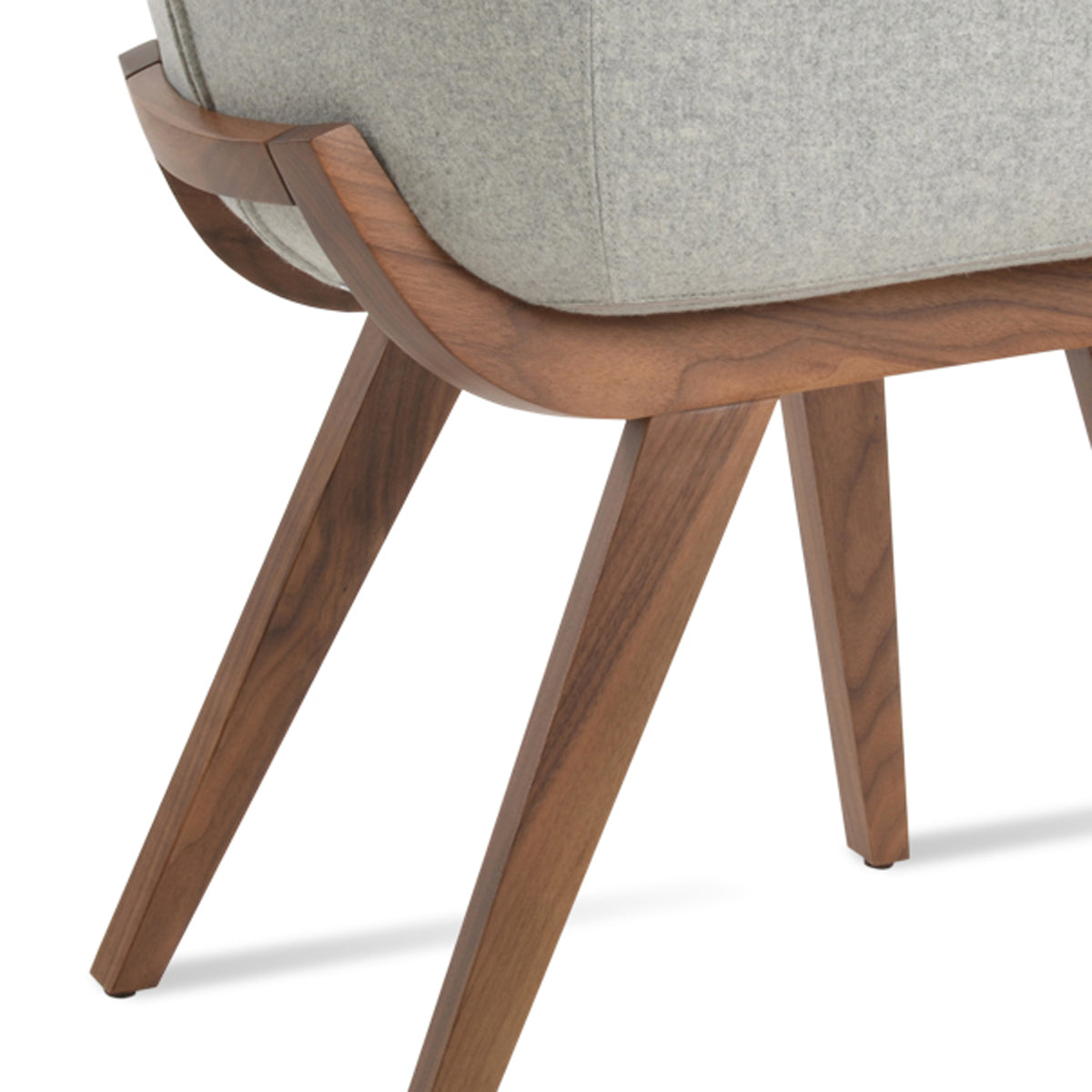 Bottega HB-Wood Armchair by SohoConcept, showing closeup view of bottega hb-wood armchair in beech walnut wood/camira blazer silver wool.