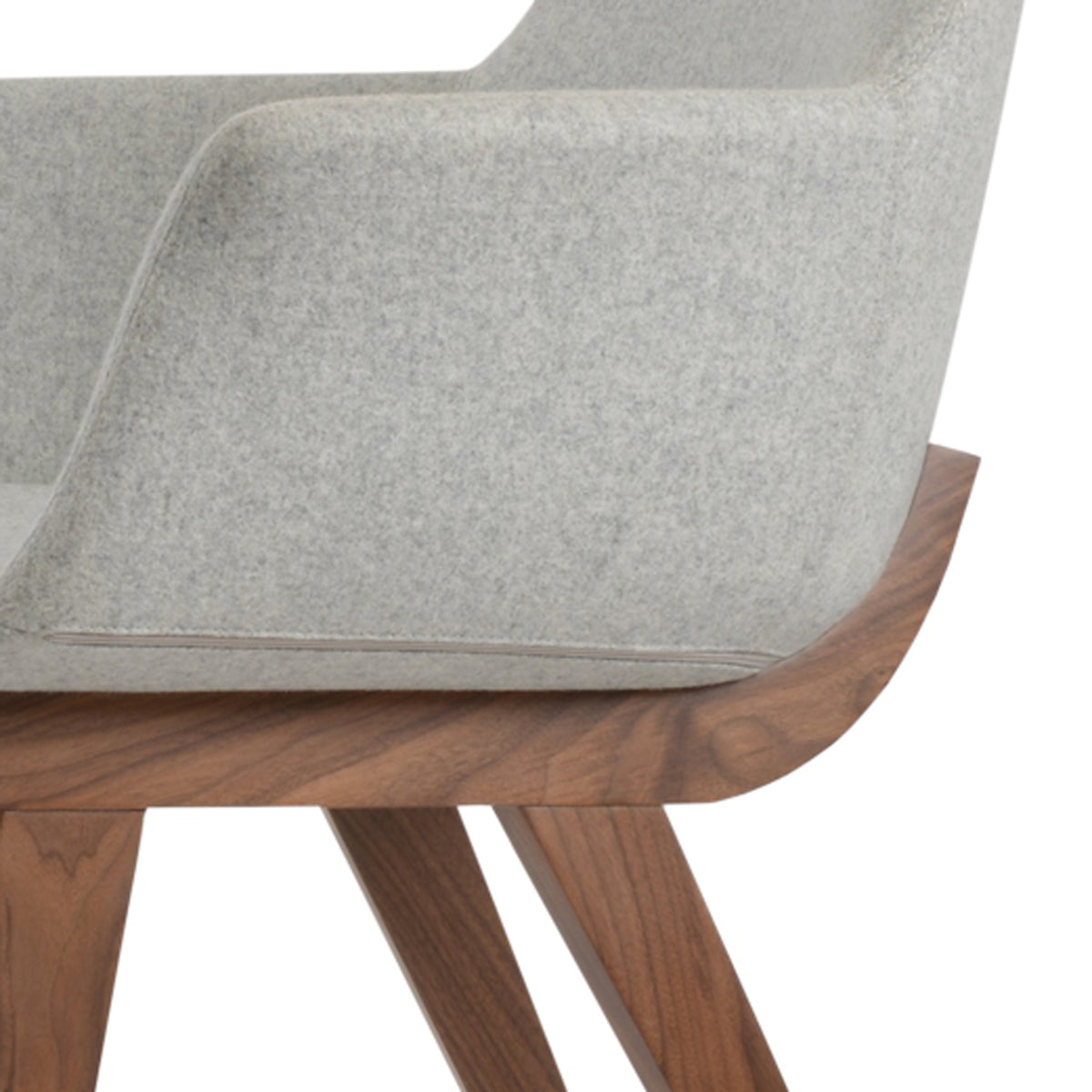 Bottega HB-Wood Armchair by SohoConcept, showing closeup view of bottega hb-wood armchair in beech walnut wood/camira blazer silver wool.