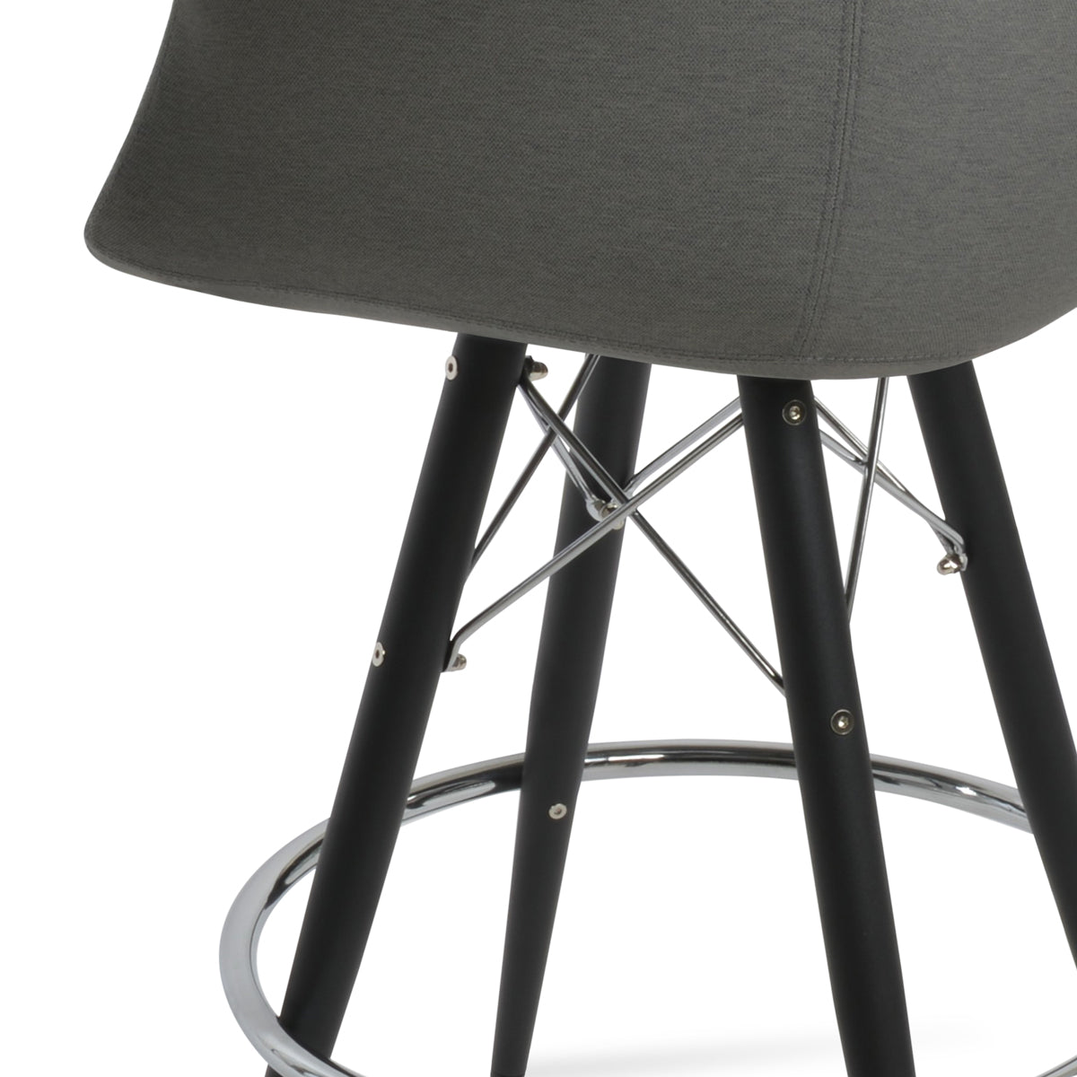 Bottega MW Bar Stool-Fabric by SohoConcept, showing closeup view of bottega mw bar stool-fabric in black powder steel/camira era grey fabric.