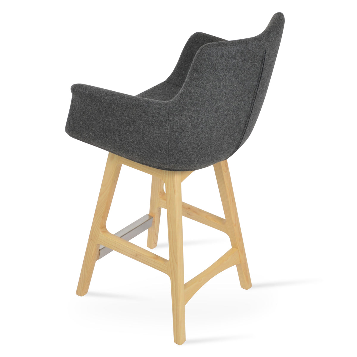 Bottega PR-Wood Bar Stool-Fabric by SohoConcept, showing back view of bottega pr-wood bar stool in original natural ash wood/camira blazer dark grey wool.