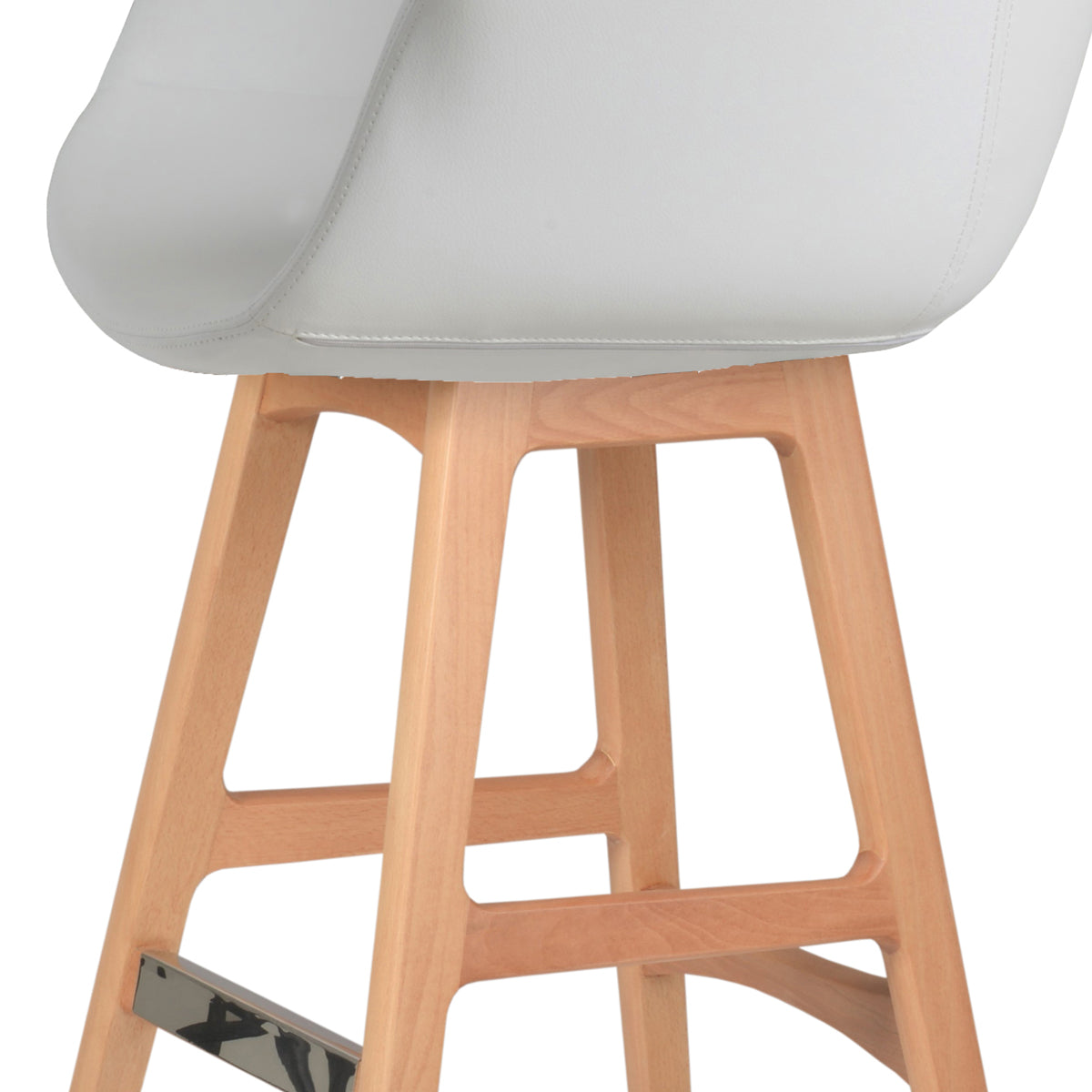 Bottega PR-Wood Bar Stool-Leather by SohoConcept, showing closeup view of bottega pr-wood bar stool in beech natural wood/white leatherette.