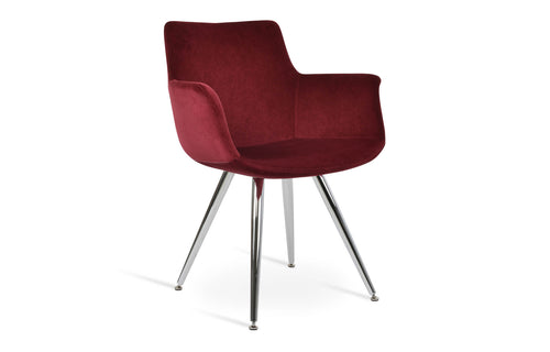 Bottega Star Arm Chair with Adjuster Caps by SohoConcept - Chrome, Velvet Cherry Fabric.