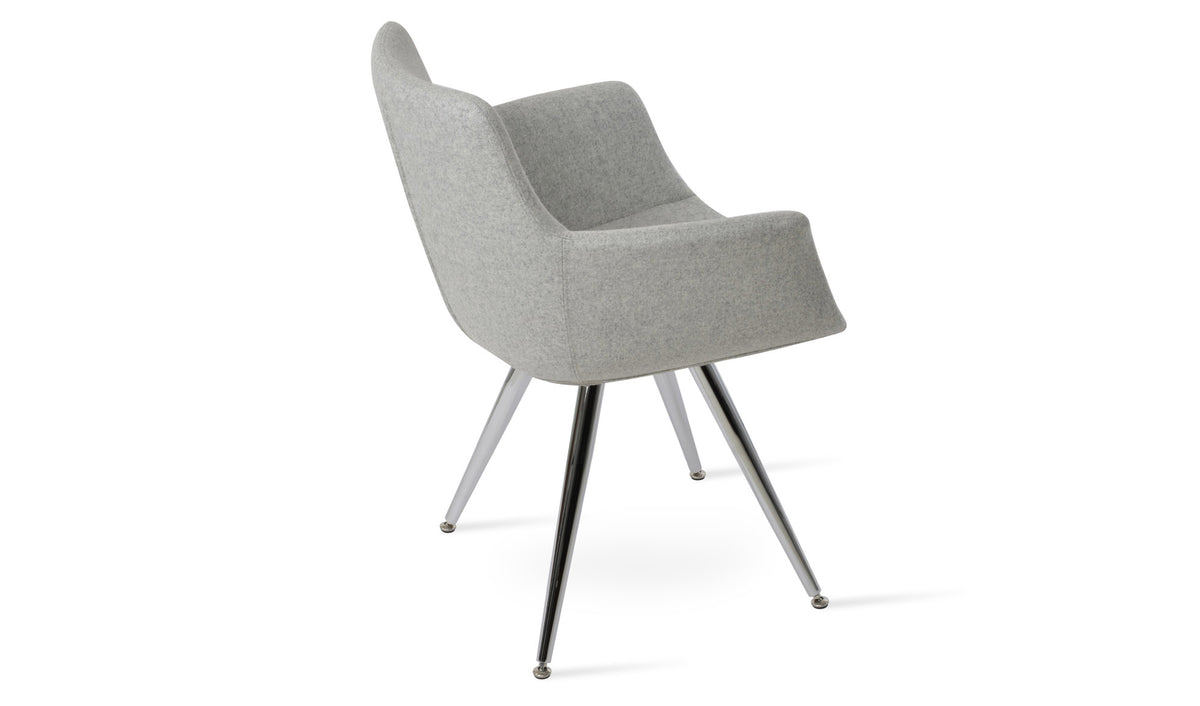 Bottega Star Armchair with Adjuster Caps by SohoConcept, showing back view of bottega star armchair with adjuster caps in chrome/camira blazer silver wool.