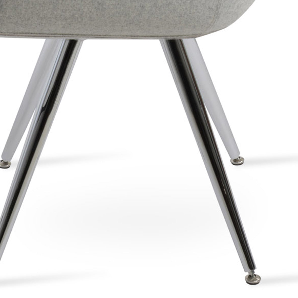 Bottega Star Armchair with Adjuster Caps by SohoConcept, showing closeup view of bottega star armchair with adjuster caps in chrome/camira blazer silver wool.