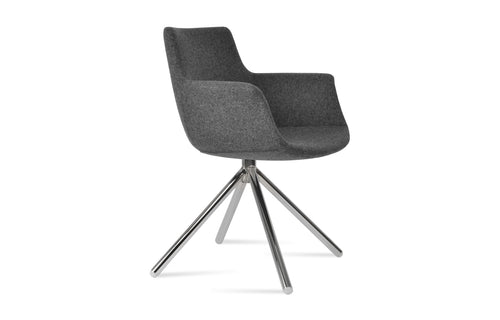 Bottega Swivel Stick Arm Chair-Fabric by SohoConcept - Chrome, Camira Blazer Dark Grey Wool.