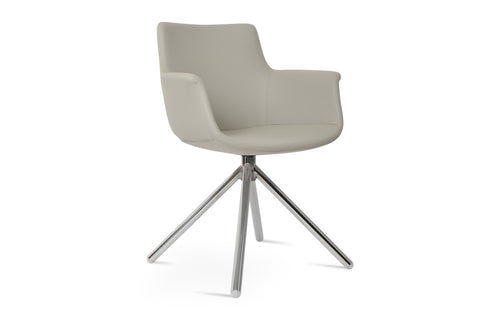 Bottega Swivel Stick Arm Chair-Leather by SohoConcept - Chrome, Light Grey Leatherette.