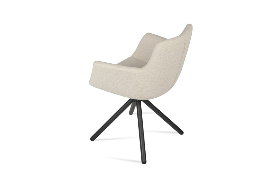 Bottega Swivel Stick Armchair-Fabric by SohoConcept, showing back view of bottega swivel stick armchair in black paint steel/boucle off white fabric.