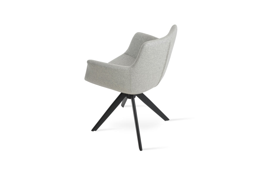 Bottega Sword Dining Armchair by SohoConcept, showing back view of bottega sword dining armchair in black paint steel/camira blazer silver wool.