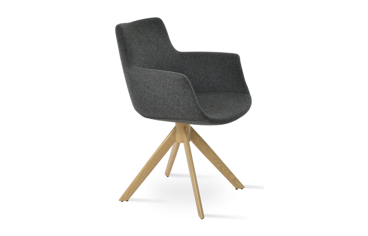 Bottega Sword Dining Armchair by SohoConcept - Natural Veneer Steel, Camira Blazer Dark Grey Wool.