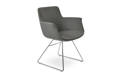 Bottega Wire Arm Chair-Fabric by SohoConcept - Chrome Wire, Camira Era Grey Fabric.