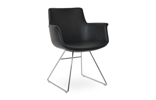 Bottega Wire Arm Chair-Leather by SohoConcept - Chrome Wire, Black Leatherette.