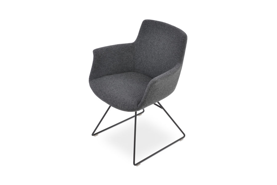 Bottega Wire Armchair-Fabric by SohoConcept, showing top view of bottega wire armchair in black wire/camira blazer dark grey wool.