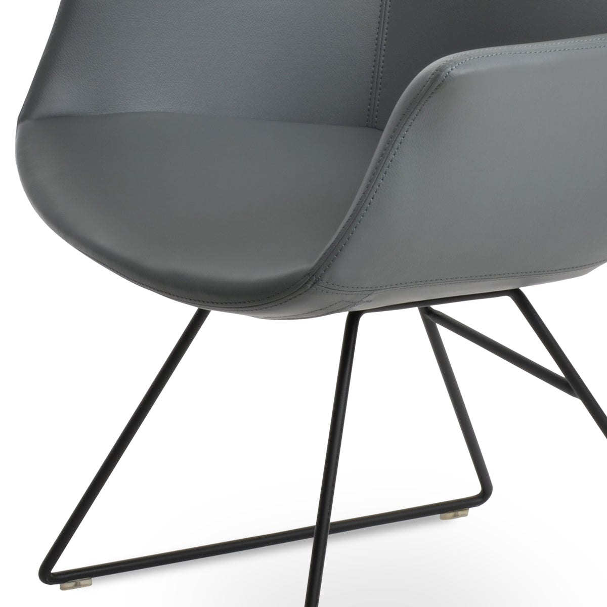 Bottega Wire Armchair-Leather by SohoConcept, showing closeup view of bottega wire armchair in black wire/grey leatherette.