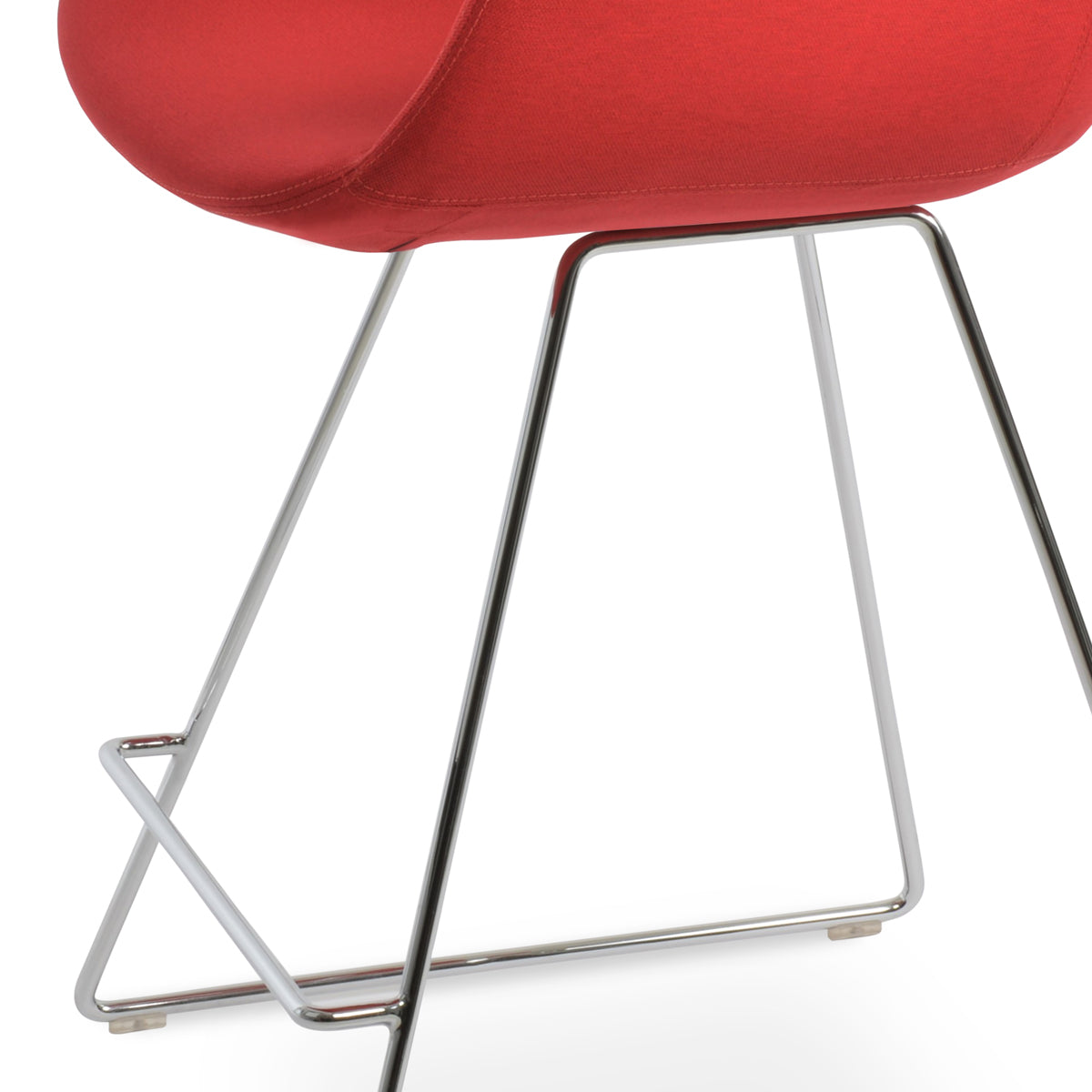 Bottega Wire Bar Stool-Fabric by SohoConcept, showing closeup view of bottega wire bar stool in chrome wire/camira era red fabric.