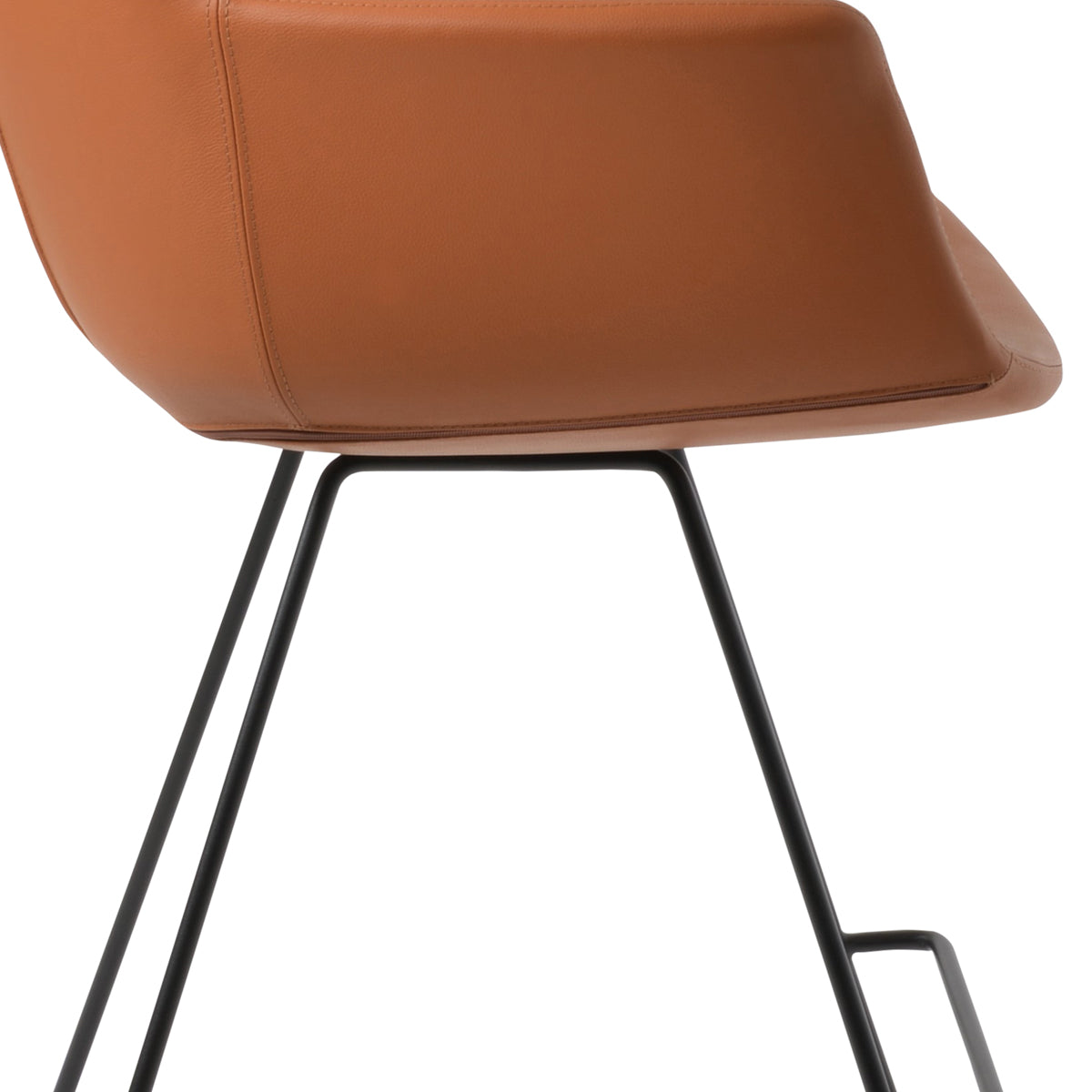 Bottega Wire Bar Stool-Leather by SohoConcept, showing closeup view of bottega wire bar stool in black wire/caramel genuine leather.