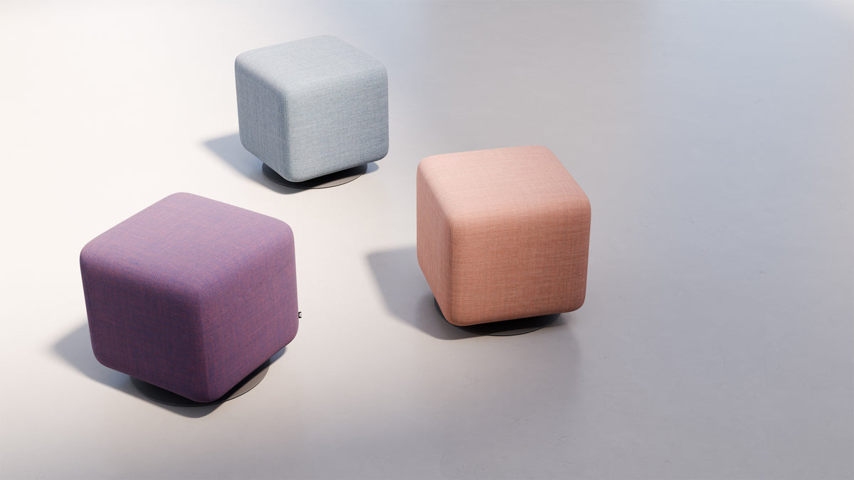 Boxer Swivel Ottoman by B&T, showing boxer swivel ottomans in live shot.
