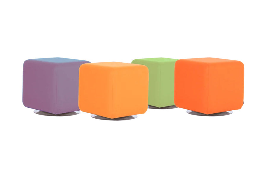 Boxer Swivel Ottoman by B&T, showing different angle view of boxer swivel ottomans in different upholstery.