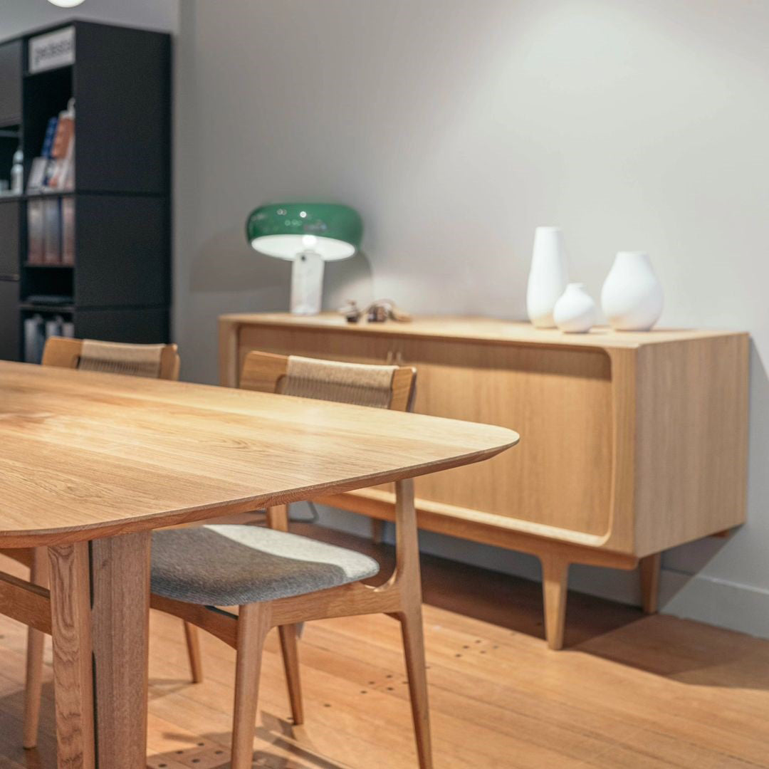 BPS Holmen Table No. 201 by Bernh. Pedersen & Son, showing closeup view of bsp holmen table no. 201 in live shot.