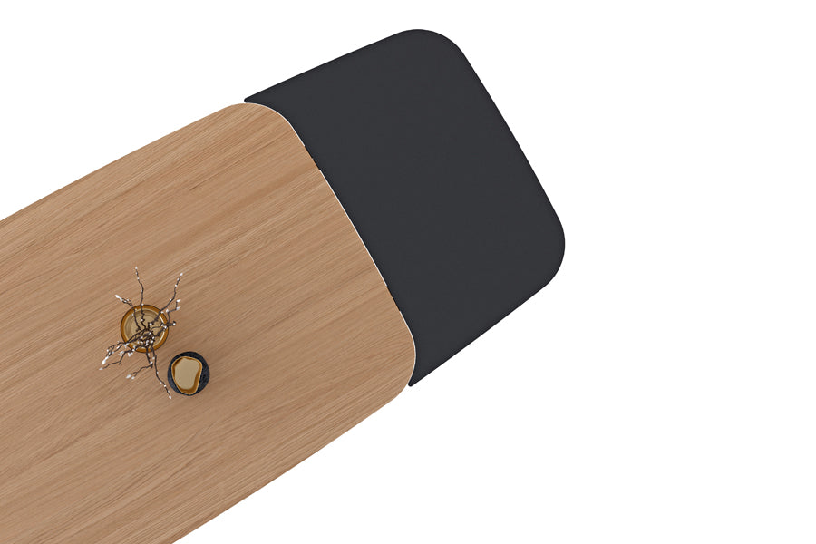 BPS Holmen Table No. 201 by Bernh. Pedersen & Son, showing top view of bsp holmen table no. 201 in solid oak/black powder coated mdf.