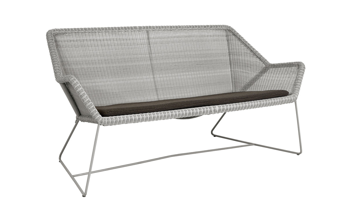 Breeze 2 Seater Lounge Sofa by Cane-Line - Taupe Fiber Weave, Dark Grey Focus Cushion.