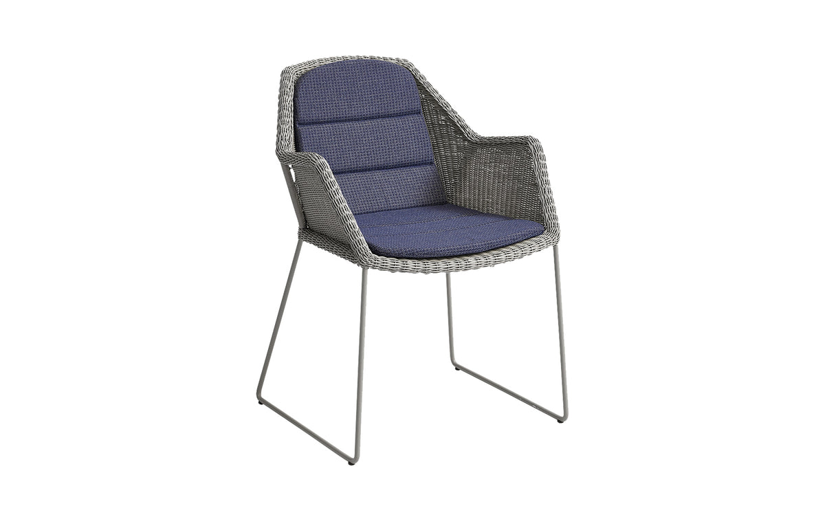 Breeze Dining Chair by Cane-Line - Taupe Fiber Weave, Blue PP Cushion Set.