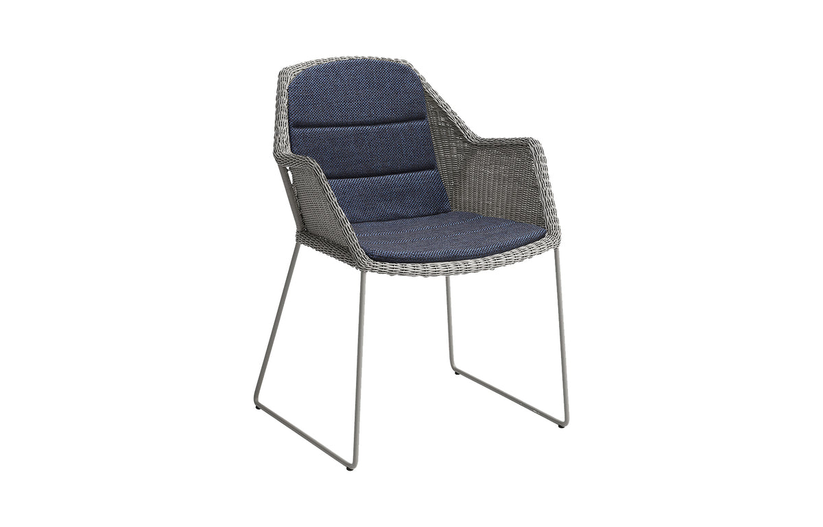 Breeze Dining Chair by Cane-Line - Taupe Fiber Weave, Dark Blue Limit Cushion Set.