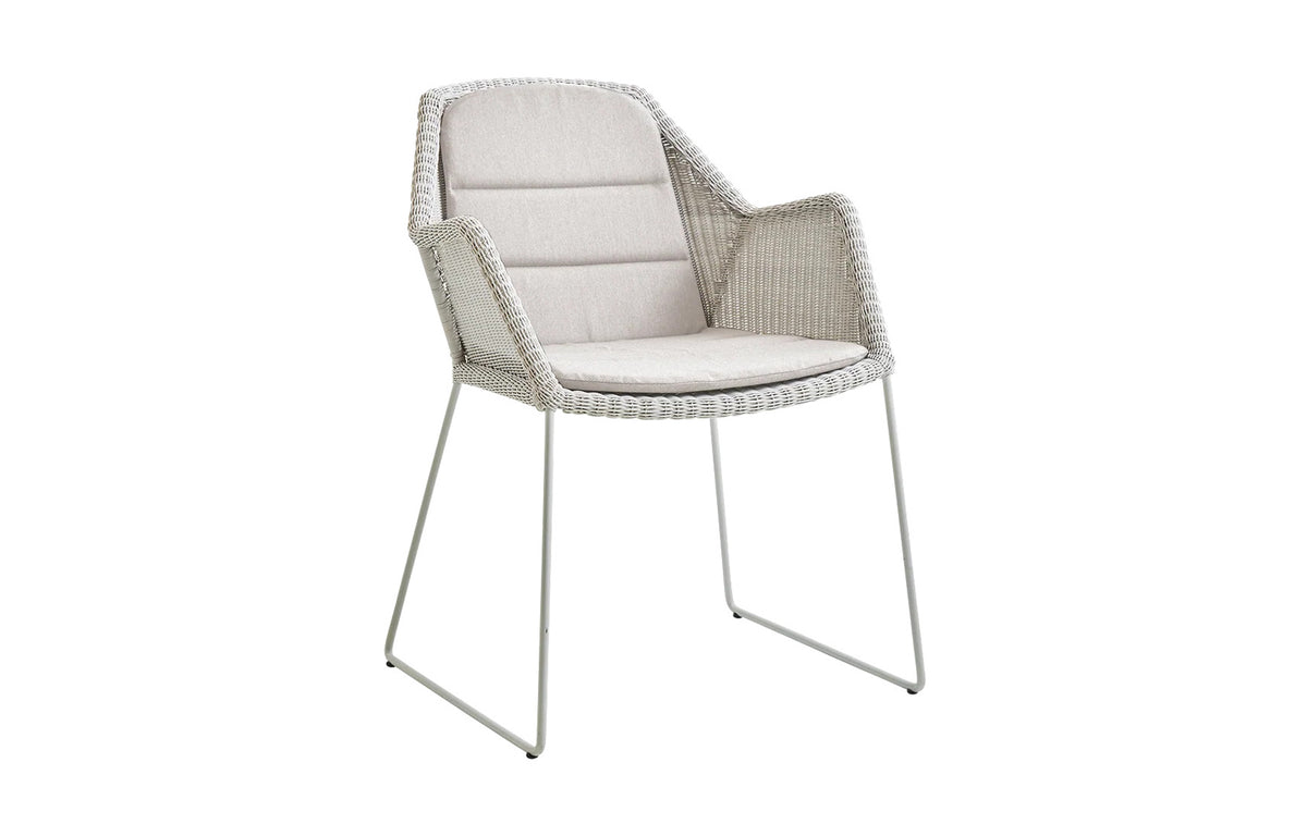 Breeze Dining Chair by Cane-Line - White Grey Fiber Weave *, Sand Natte Cushion Set.