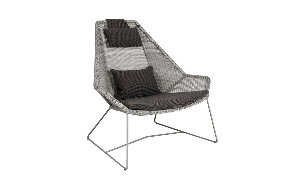 Breeze Highback Chair by Cane-Line - Taupe Fiber Weave, Dark Grey Focus Cushion Set.