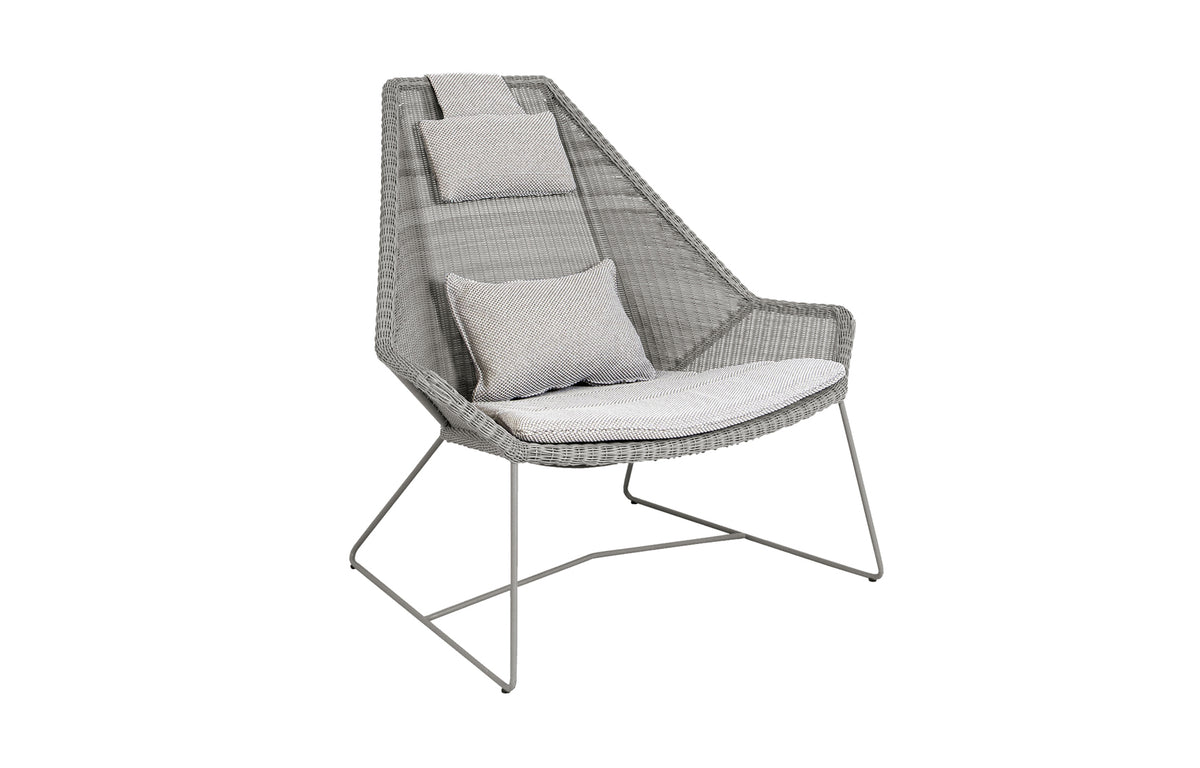 Breeze Highback Chair by Cane-Line - Taupe Fiber Weave, Light Grey Focus Cushion Set.