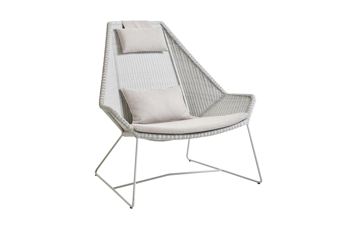 Breeze Highback Chair by Cane-Line - White Grey Fiber Weave *, Sand Natte Cushion Set.