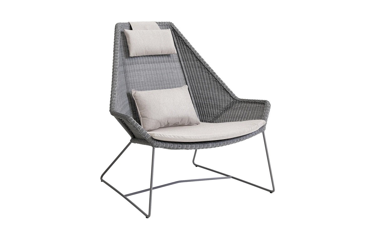 Breeze Highback Chair by Cane-Line - Light Grey Fiber Weave, Sand Natte Cushion Set.